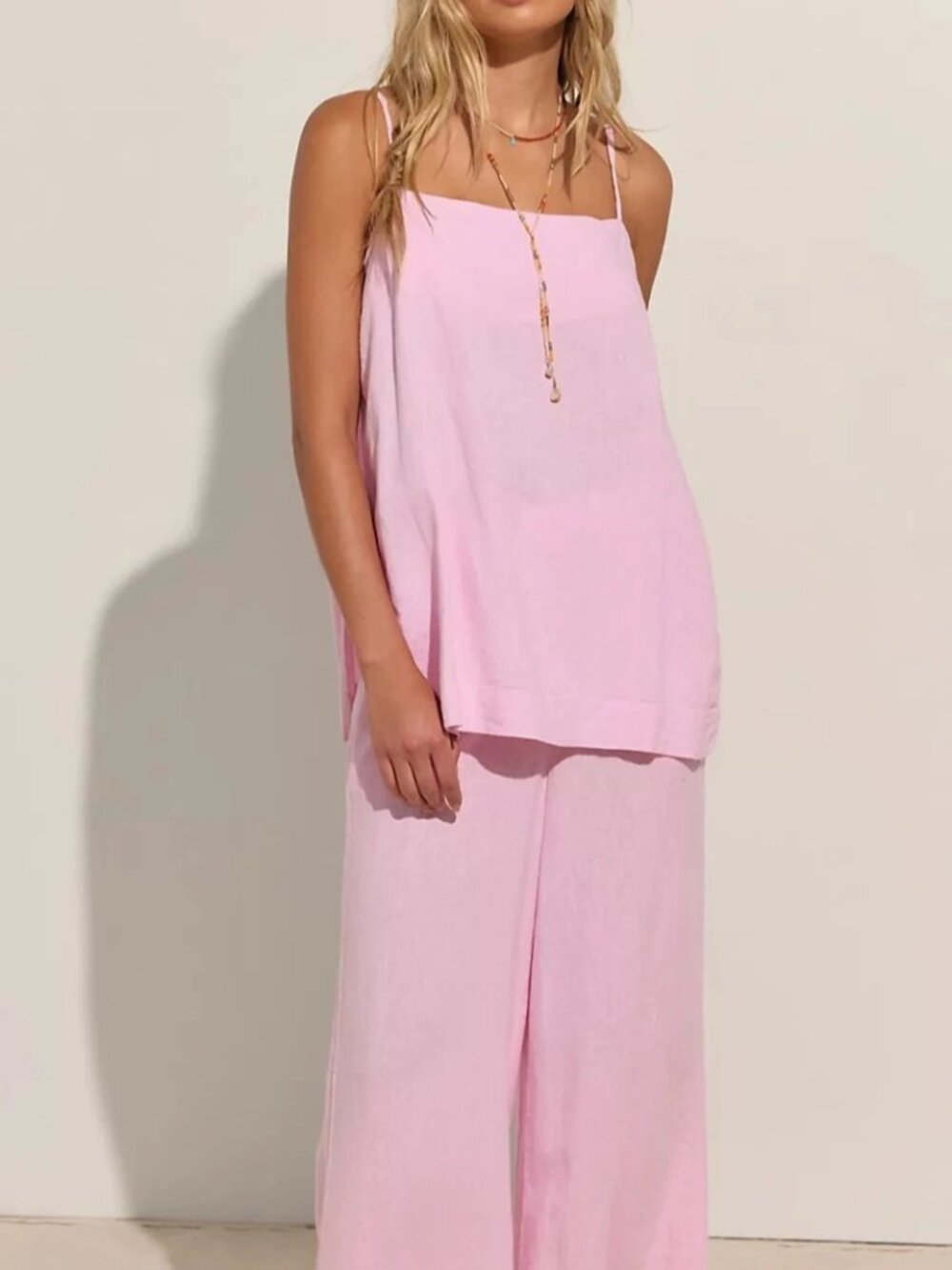 Free People Free-Est Sightseer Linen Tank Tunic Top Sleeveless Pink XL 284724